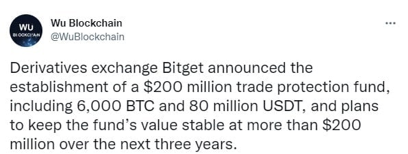 Биржа BitGet объявила о создании собственного страхового фонда на $200 млн
